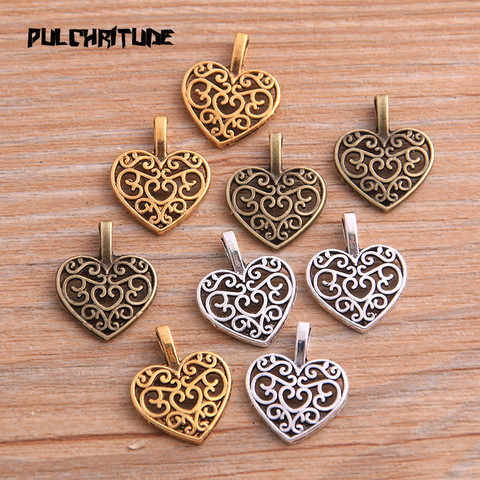 30PCS 15*18mm Three Color Vintage Metal Zinc Alloy Hollow Love Heart Charms Fit Jewelry Pendant Charms Makings ► Photo 1/6