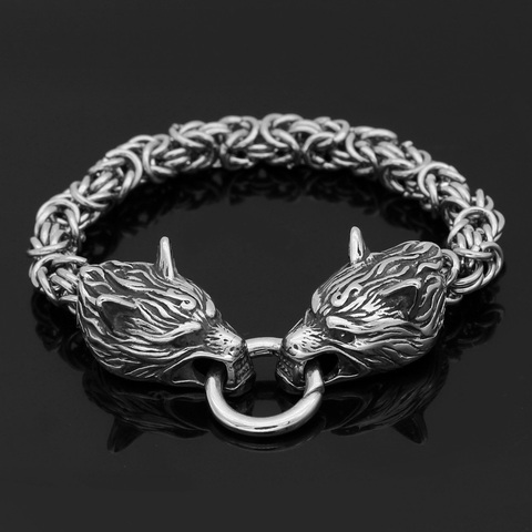 norse Men stainless steel King chain viking wolf head bracelet 17-25 CM ► Photo 1/5