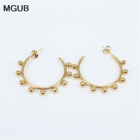 2022 New Design Diameter 35-55MM gold color Smooth stainless steel popular female Hoop Earrings jewelry LH800 ► Photo 1/6