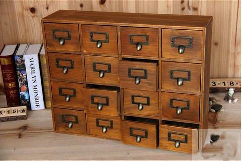 1PC Zakka 9 16 Lattice Desktop Drawer Storage Box Wooden Retro Creative Storage Cabinet Living Room Decoration Drawer JL 0900 ► Photo 1/1