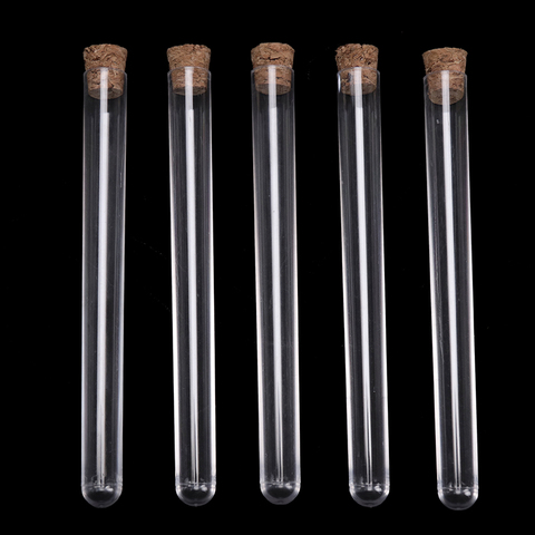 10PCS 15x150mm Clear Plastic Test Tubes With Corks Stoppers Lab Test Tubes DIY Handmade Beading Beads Storage Tube 15ml ► Photo 1/6