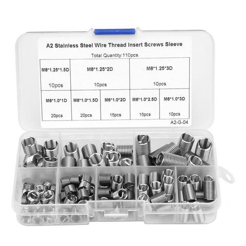 110pcs M6-M8/1D-3D Coiled Wire Braces Thread Insert Stainless Steel Fasteners Repair Tools Thread Screws Sleeve Set Helicoil Kit ► Photo 1/6
