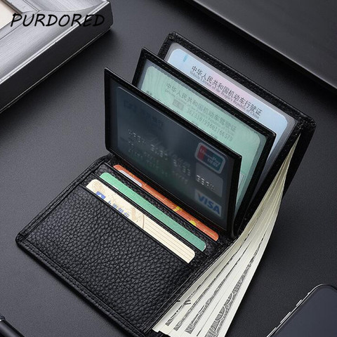 PURDORED 1 Pc  Slim Men Wallet Vintage Business Card Holder Wallet Thin  Driver License Bag Dollar Money Bag Portomonee Carteria ► Photo 1/6