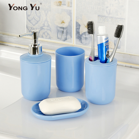 4Pcs/Set Bathroom Accessories Plastic Toothbrush Holder Cup Liquid Soap Dispenser Soap Dish Set Home Decoration ► Photo 1/6