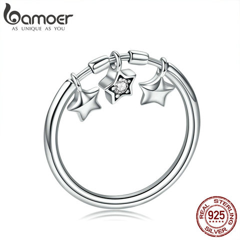 BAMOER 100% 925 Sterling Silver Fashion Sparkling Dangle Star Finger Rings for Women Wedding Engagement Ring Jewelry SCR406 ► Photo 1/6