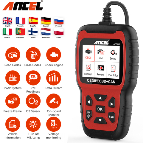 ANCEL AS500 Obd2 Scanner Multilingual Engine Code Reader Odb2 Obd 2 Automotive Diagnostic Scanner Car Diagnostics Tool PK KW850 ► Photo 1/6