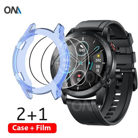 2-in-1 Protector Case + Screen Protector for Huawei Honor Watch Magic 2 46mm Soft TPU Protective Cover Shell Tempered Glass Film ► Photo 1/6