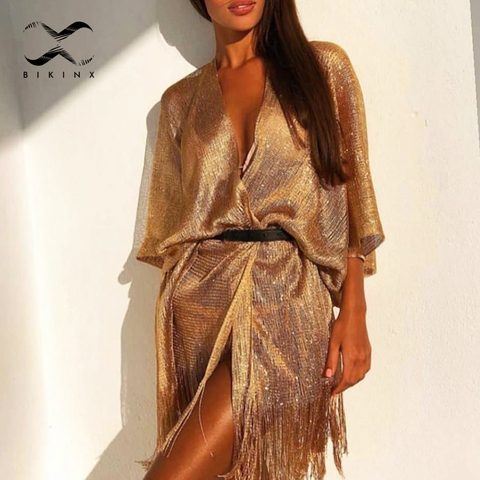 Tassel gold bikini cover up Sexy beach dress tunics for women beachwear  2022 Summer See through swimsuit cover-ups kaftan new - Price history &  Review