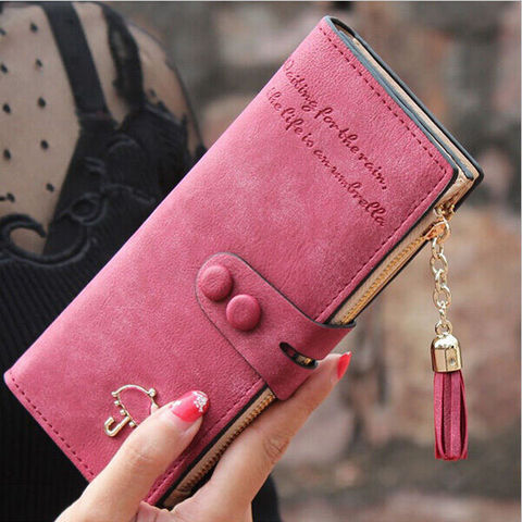 Womens Lady PU Leather Card Holder Long Wallet Clutch Checkbook Zip Frosted Tassel Button Letter Umbrella Scrub Textured Purse ► Photo 1/6