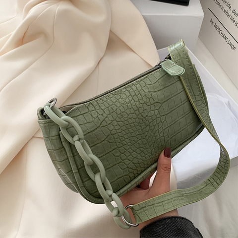 Crocodile Pattern Women Underarm Bag Ladies Small Shoulder Bags Purse  Handbags Green