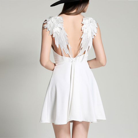 Duzeala Black Dress Women Summer Lace Angel Wings Dress Casual Slim Backless Beach Dresses Female Spaghetti Strap dress ► Photo 1/6