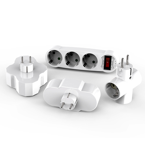 European Type Conversion Plug 1 TO 4 Way EU Standard Power Adapter Socket 16A Travel Plugs AC 110~250V ABS White 1turn3 Wireless ► Photo 1/6