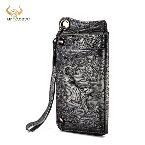 Fashion Male Organizer Leather Design Tiger Emboss Checkbook Chain Zipper Pocket Wallet Purse Clutch Phone Sleeve Men ck001-1bt ► Photo 1/6