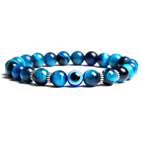 Natural tibetan lava tiger eye stone bracelet 8mm for men women lucky blue greek turkish devil evil eye bracelet jewelry male ► Photo 1/6
