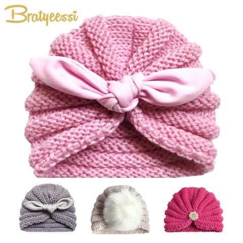Knitted Winter Baby Hat for Girls Candy Color Bonnet Enfant Baby Beanie Turban Hats Newborn Baby Cap for Boys Accessories ► Photo 1/6