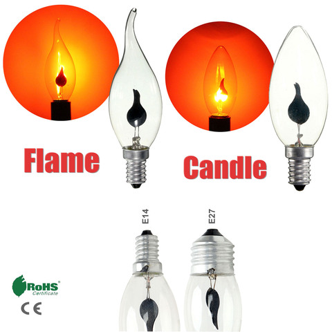 LED Flame Tip Candle Simulated Nature Fire Flickering Light E14 E27 3W Filament Bulb Vintage Bar Pub Home Decor Lamp 220V ► Photo 1/6