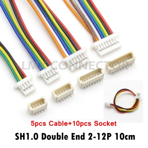 5 sets JST SH 1.0mm Wire Cable Connector Double End SMD Vertical Male Socket 28AWG 100mm 2P 3P 4P 5P 6P 7P 8P 9P 10P 11P 12 Pin ► Photo 1/6