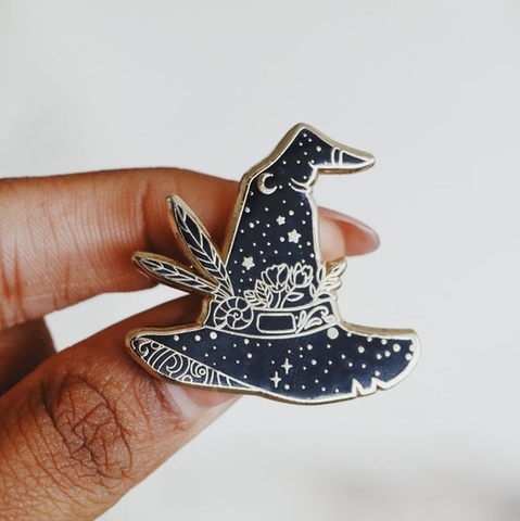 Witch Hat Hard Enamel Pin (Black and Gold), Witchy, Celestial, Wizard, Witchcraft, Wizardry, Magic, Bookish, Lapel Pins ► Photo 1/4