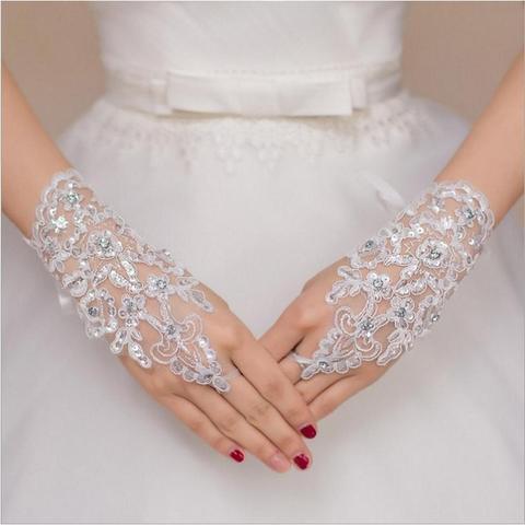 2022 Hot Sale Bridal gloves Fingerless Length Lace Appliques White Bridal Wedding Gloves Fast Shipping luva de noiva ► Photo 1/5