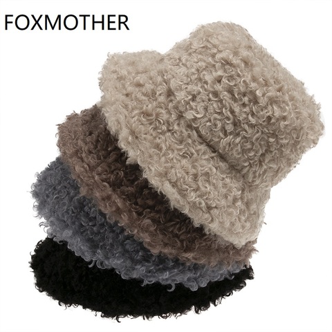 Faux Fur Winter Hats Bucket Hats Women Soft Warm Retro Lamb Velvet Fishing Cap