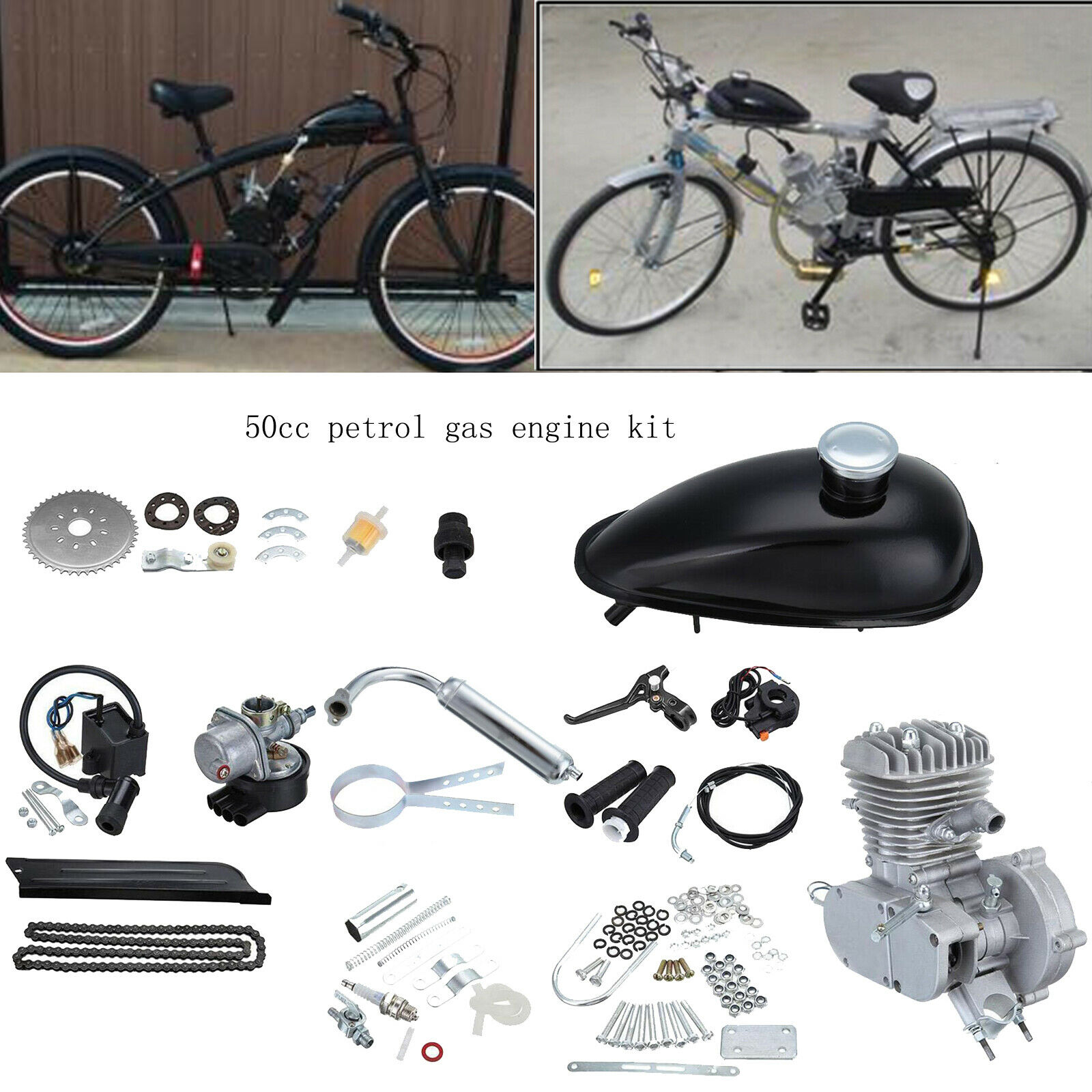 Bike DIY 50cc/80cc Engine Motor Full Set 2 Stroke Petrol Gas Motorized Engine 