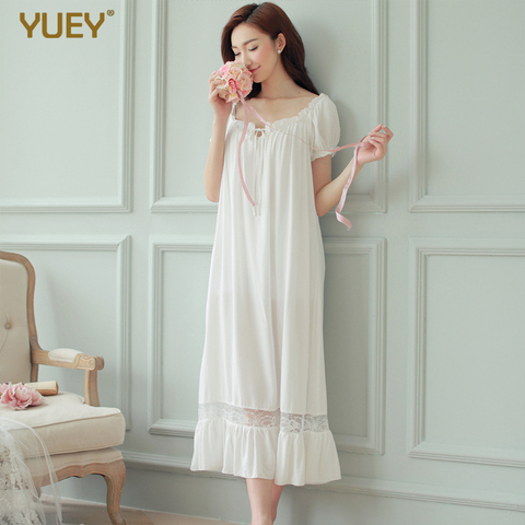 Hot Womens Long Sleeping Dress White Nightgown Short Sleeve Summer Nightdress Elegant Vintage Nightgowns Home Dress For Sleeping ► Photo 1/6