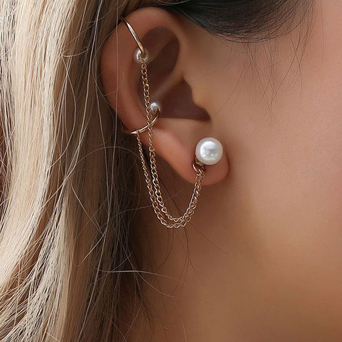 Trendy Pearl Tassel Clip Earrings For Women Simple No Pierced Ear Cuff Chain Earrings Fashion Jewelry Party Gift Wholesale ► Photo 1/6