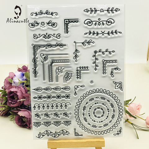 CLEAR STAMPS Leaf Flower Border Corner Scrapbooking Card Album Paper Craft Rubber Roller Transparent Silicon Clear Stamp ► Photo 1/6