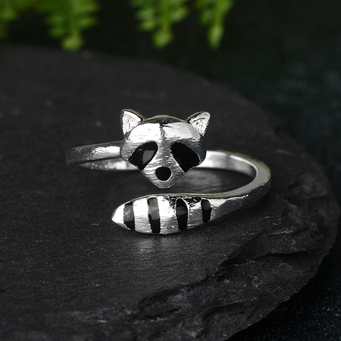 New cartoon animals cute delicate raccoon fox tail jewelry ladies engagement wedding gift open ring ► Photo 1/4