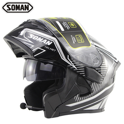 Bluetooth Motorcycle Helmet ECE DOT Flip Up Modular Casco Moto Motorbike Dual Lens Full Face Helmet With Bluetooth Headset ► Photo 1/6