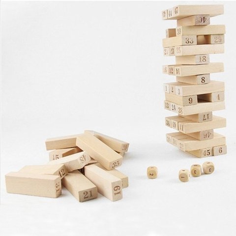54 Pieces Number Toppling Timbers Wooden Blocks Game Stacking Blocks Stacking Tower Fun Outdoor Lawn Yard Game Education Toy ► Photo 1/6