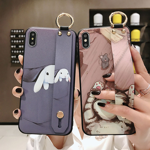 For iPhone 12 Promax Case Cute Cat Rabbit Wrist Strap TPU Phone Case for iPhone 11 Pro 8 6 SE2 7+ XR X XS Max Phone Holder Cover ► Photo 1/6