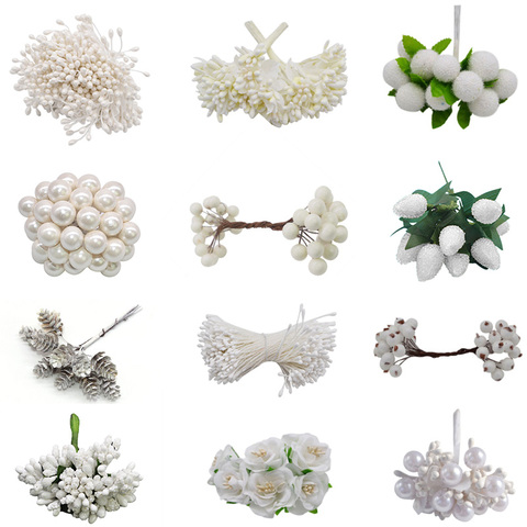 White Theme Artificial Flower Cherry Stamen Berries Bundle DIY Christmas Decoration Wedding Cake Gift Box Wreaths Xmas Decor ► Photo 1/6