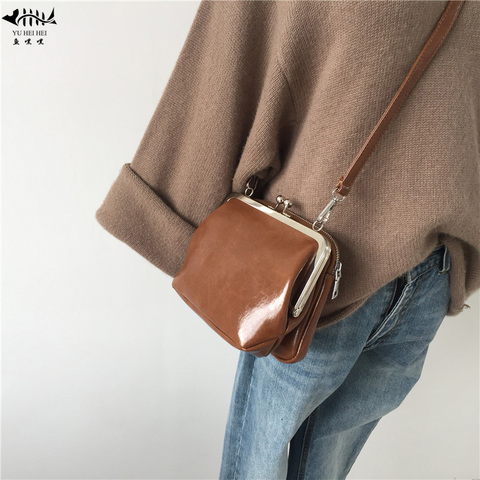 Vintage Fashion Double Kiss Lock Shell Bags Bag PU Leather Women Shoulder Crossbody Messenger Bag Women's Handbags free Gift ► Photo 1/6