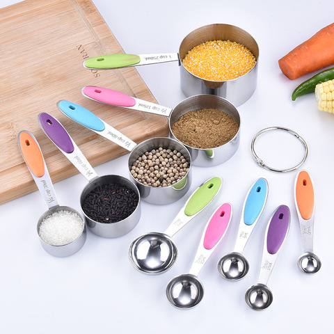 10pcs/Lot Stainless Steel Measuring Cups And Spoons Durable Kitchen Cooking Baking Measuring Tools With Silicone Handles ► Photo 1/6