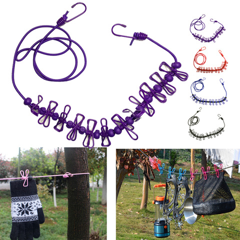 4M Outdoor Camping Non-slip stretch clothesline With 12Clips Travel Stretchy Clothesline Sock Line Hanging Laundry Drying Rope ► Photo 1/6