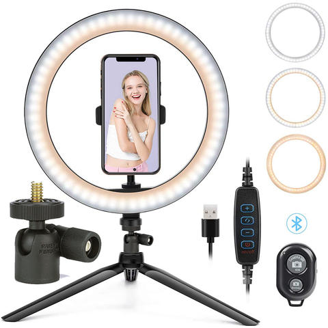 26/16CM Fill Photography Lighting Phone Ringlight Tripod Stand Photo Led Selfie Bluetooth remote Ring Light  Lamp Youtube Live ► Photo 1/6