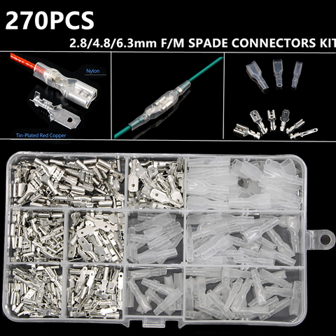 270pcs Tinned Brass Female & Male Spade Crimp Terminal Connectors Tool Set