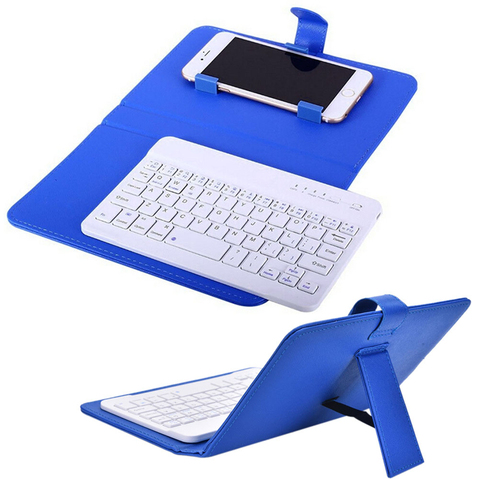 Mini Wireless Bluetooth Keyboard with Leather Case Stand Smart Phone Chargable Keyboard for IPhone 8 Ipad Air Android Universal ► Photo 1/1