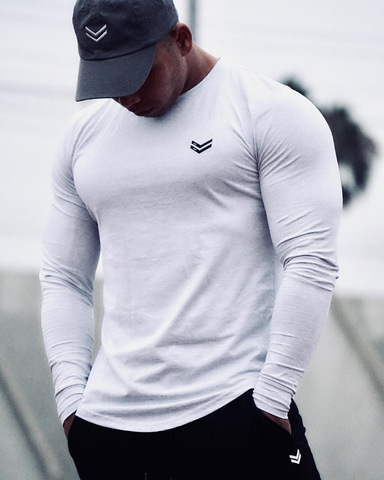 Long Sleeve Tshirt Men Solid Color Cotton T-shirt Bodybuilding Underwear Shirts Spring Jogger Sports Muscle Exercise 3XL ► Photo 1/6