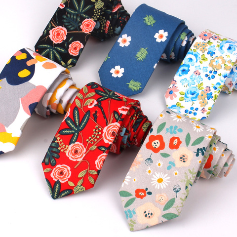 New Floral Ties For Men Printed Cotton Tie Mens Ties 6cm Slim Neck Tie Skinny Necktie For Wedding Party ► Photo 1/6