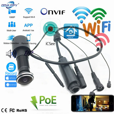 1080P POE Wi-Fi Door Eye Hole Home Mini Peephole IP Camera 1.78MM Fisheye Lens Motion Sensor Wireless Video Camera TF Card/Audio ► Photo 1/6