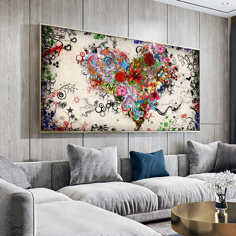 WANGART Modern Canvas Love Painting Abstract Colorful Heart Flowers Posters Prints Wall Art Picture for Living Room Home ► Photo 1/6