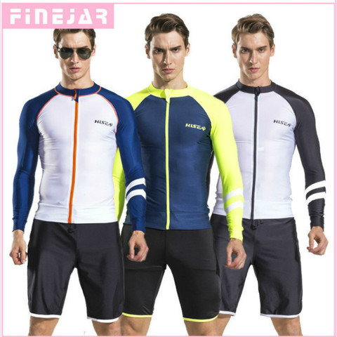 HISEA  S070 Men beach T-shirt Rash Guards Two-piece swimsuit Long sleeves sunscreen Zipper cardigan h2 ► Photo 1/6