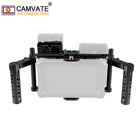 CAMVATE Adjustable DSLR Camera Monitor Full Cage Rig With Dual Cheese Handle & Camera Video V lock Quick Release Battery Plate ► Photo 1/6