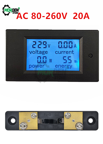 AC 80-260V 20A Digital Voltmeter Ammeter Power Energy Tester 110V 220V Current Voltage Meter Power Wattmeter with Shunt ► Photo 1/6