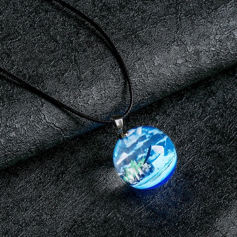Glow in the Dark Resin Rould Ball Moon Pendant Necklace Women Blue Sky White Eagle Cloud Chain Necklace Fashion Jewelry Gifts ► Photo 1/6