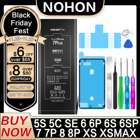 NOHON Battery For Apple iPhone 6 6S 7 8 Plus Xs Max 6Plus 7Plus 8Plus iPhone6 iPhone7 iPhone8 Replacment Lithium Polymer Bateria ► Photo 1/6
