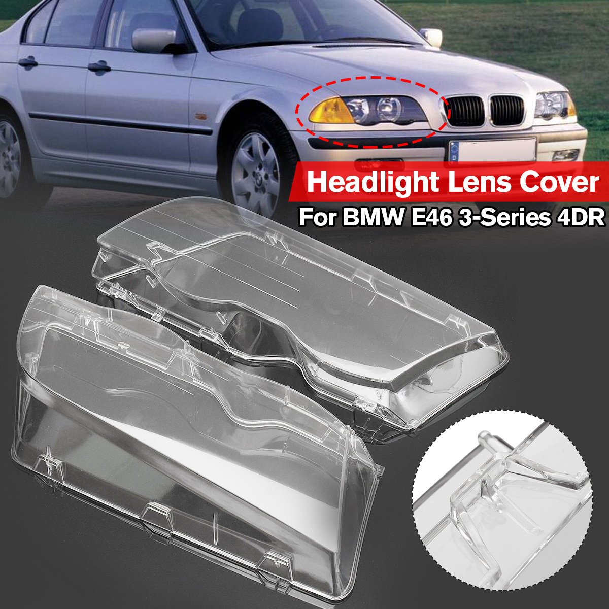 Pair Car Headlight Glass Cover Clear 4 Door Automobile Headlamp Head Light Lens Covers Styling For BMW E46 3-Series 98-01 ► Photo 1/6