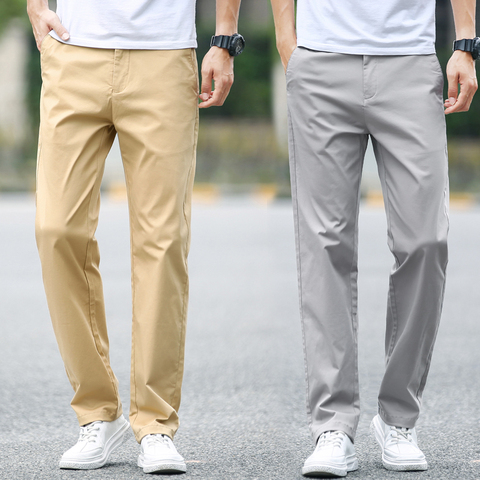 2022 Summer New Men's Thin Cotton Khaki Casual Pants Business Solid Color Stretch Trousers Brand Male Gray Plus Size 40 42 44 ► Photo 1/6